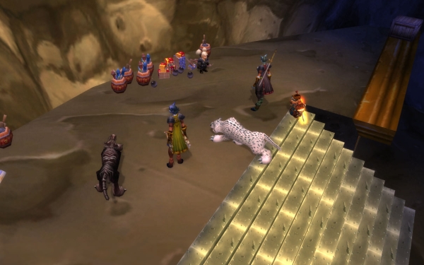 Kriysia, Daari, their cats, Dougie, and Emi Shortfuse in Gnomeregan